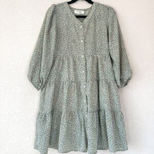 Roolee Kids Girl's Boho Spring Dainty Floral Green Long Sleeve Dress Size 7-8